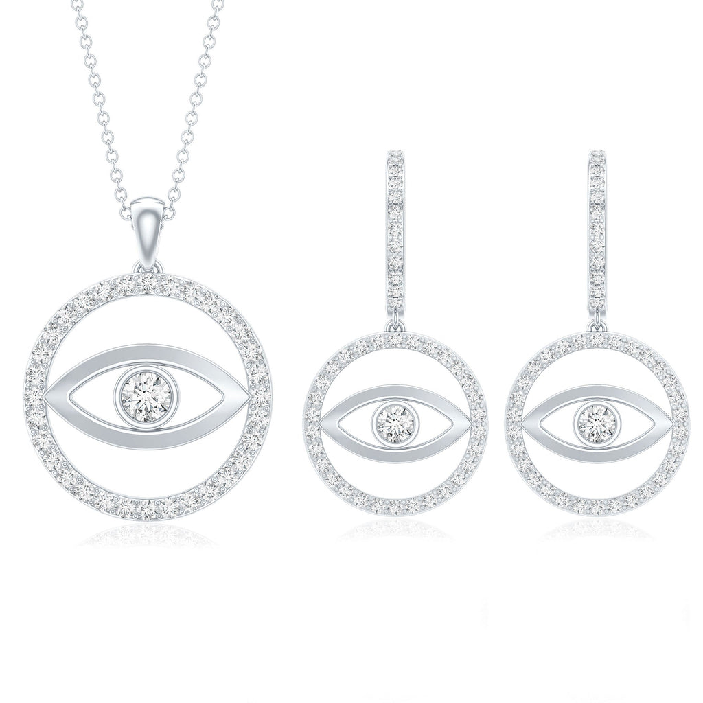 Certified Moissanite Evil Eye Necklace and Earrings Set