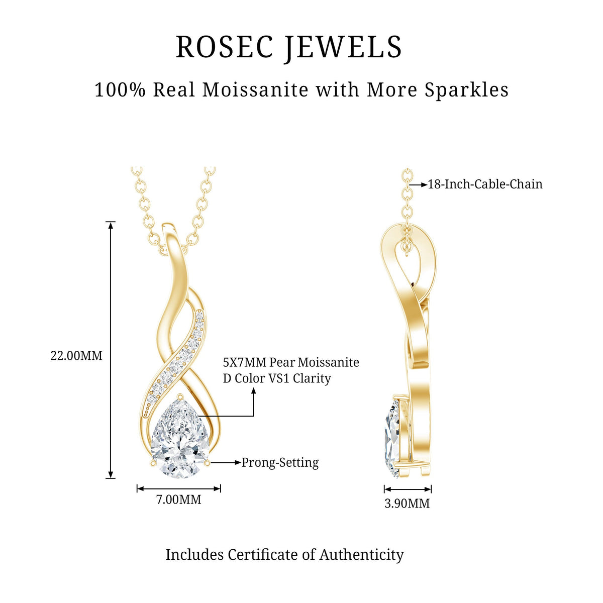 Certified Pear Shape Moissanite Infinity Pendant for Women