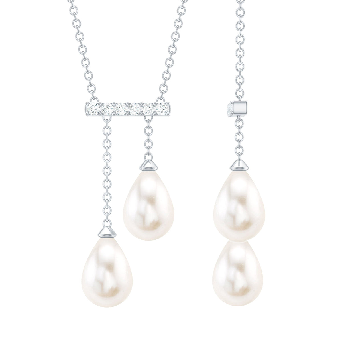 Genuine Freshwater Pearl and Diamond Bar Drop Necklace with Certificate