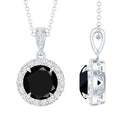 2 Carat Round Lab Created Black Diamond Halo Pendant with White Diamond