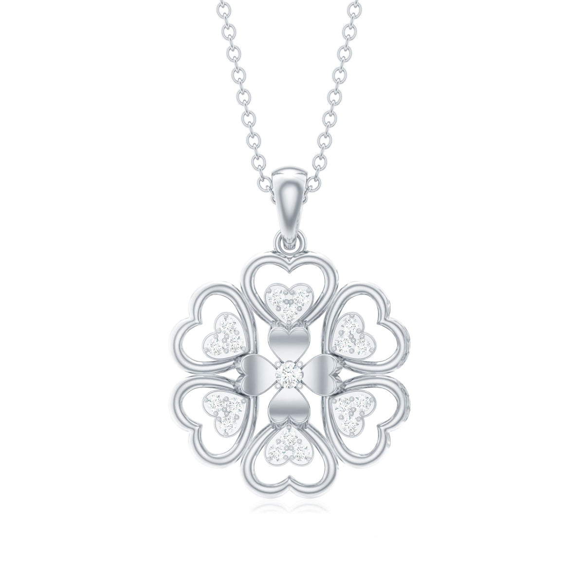 Natural Diamond Heart Flower Pendant Necklace