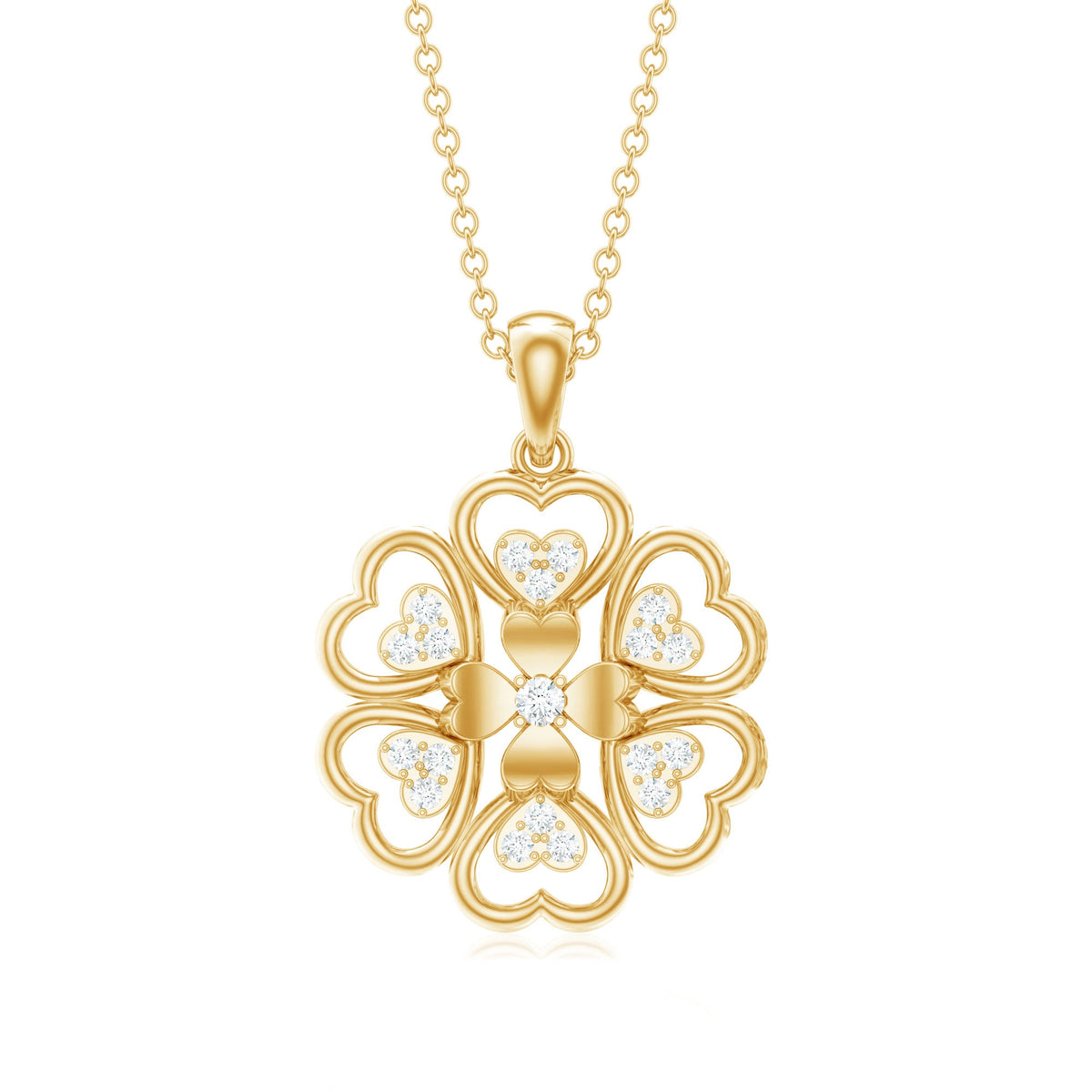 Natural Diamond Heart Flower Pendant Necklace