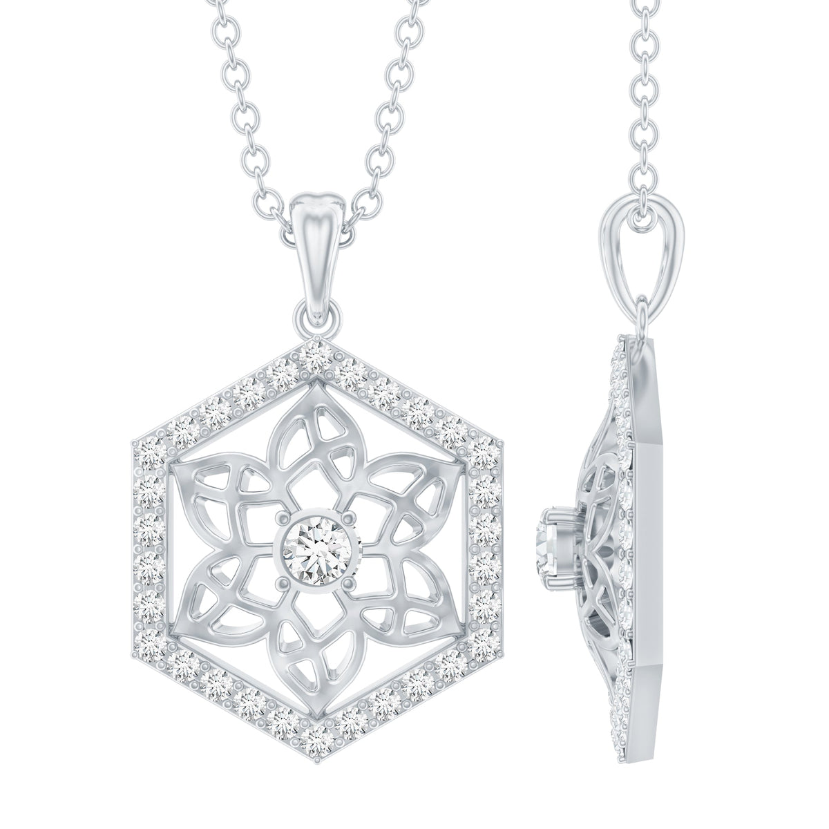 Vintage Inspired Certified Moissanite Flower Pendant