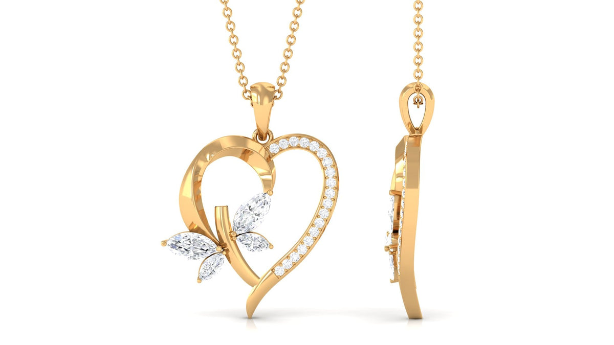 Certified Moissanite Heart and Butterfly Pendant