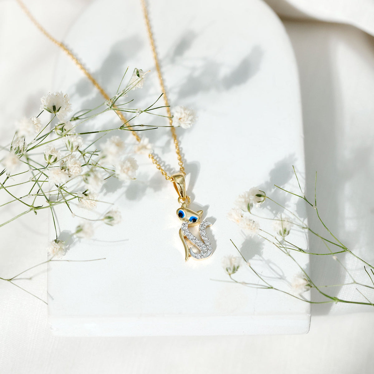 Certified Moissanite Cat Pendant Necklace