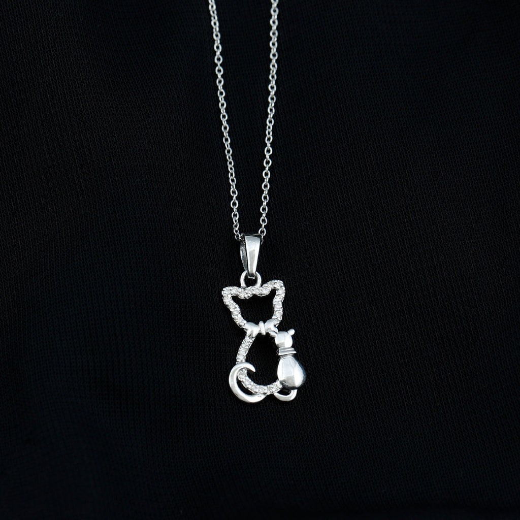 Certified Moissanite and Cat Pendant
