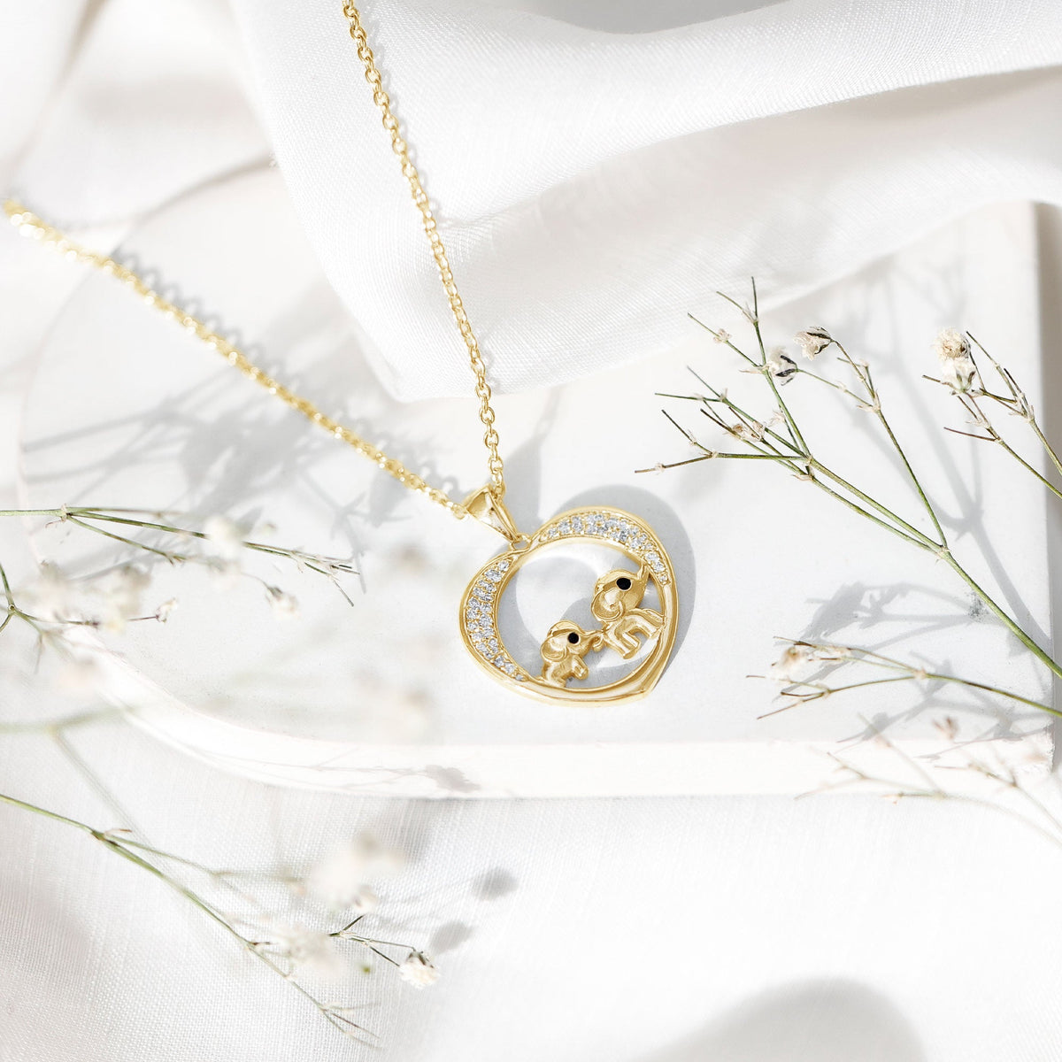 Diamond Elephant Mother Child Necklace