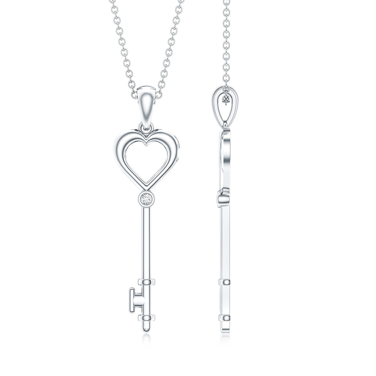 Diamond Heart Key Pendant Necklace For Women