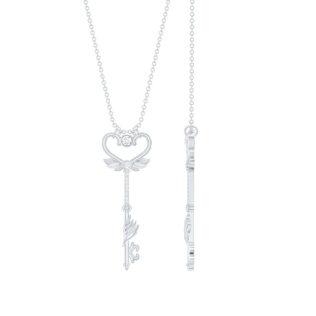 Diamond Key Necklace with Angel Wings