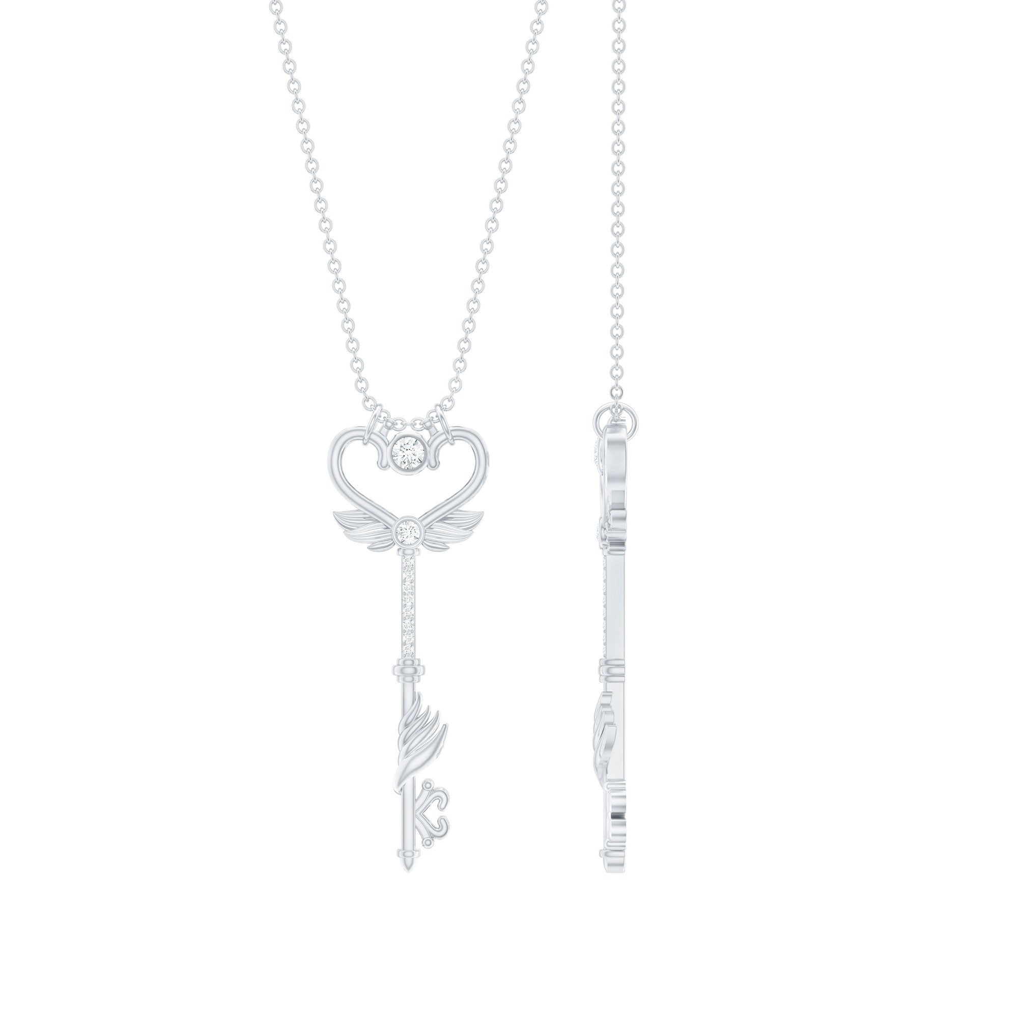 Diamond Key Necklace with Angel Wings