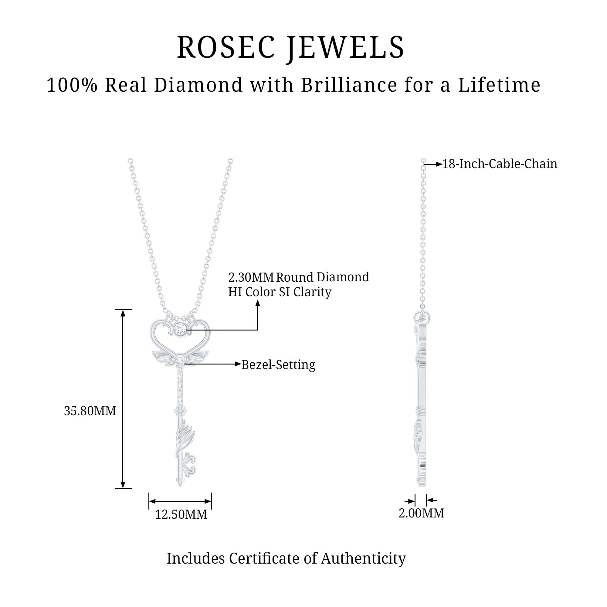 Diamond Key Necklace with Angel Wings