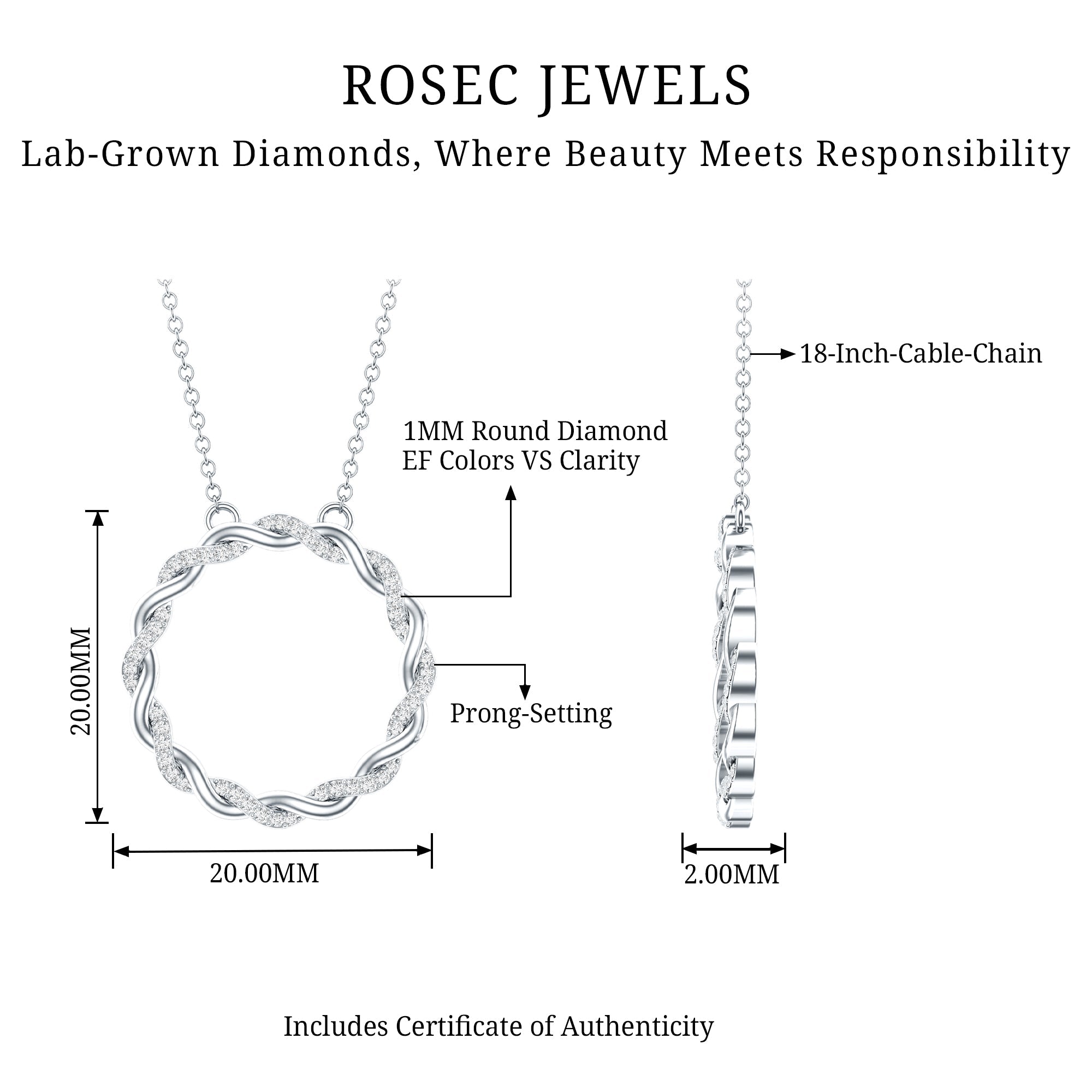 Diamond Twisted Eternity Necklace in Pave Setting