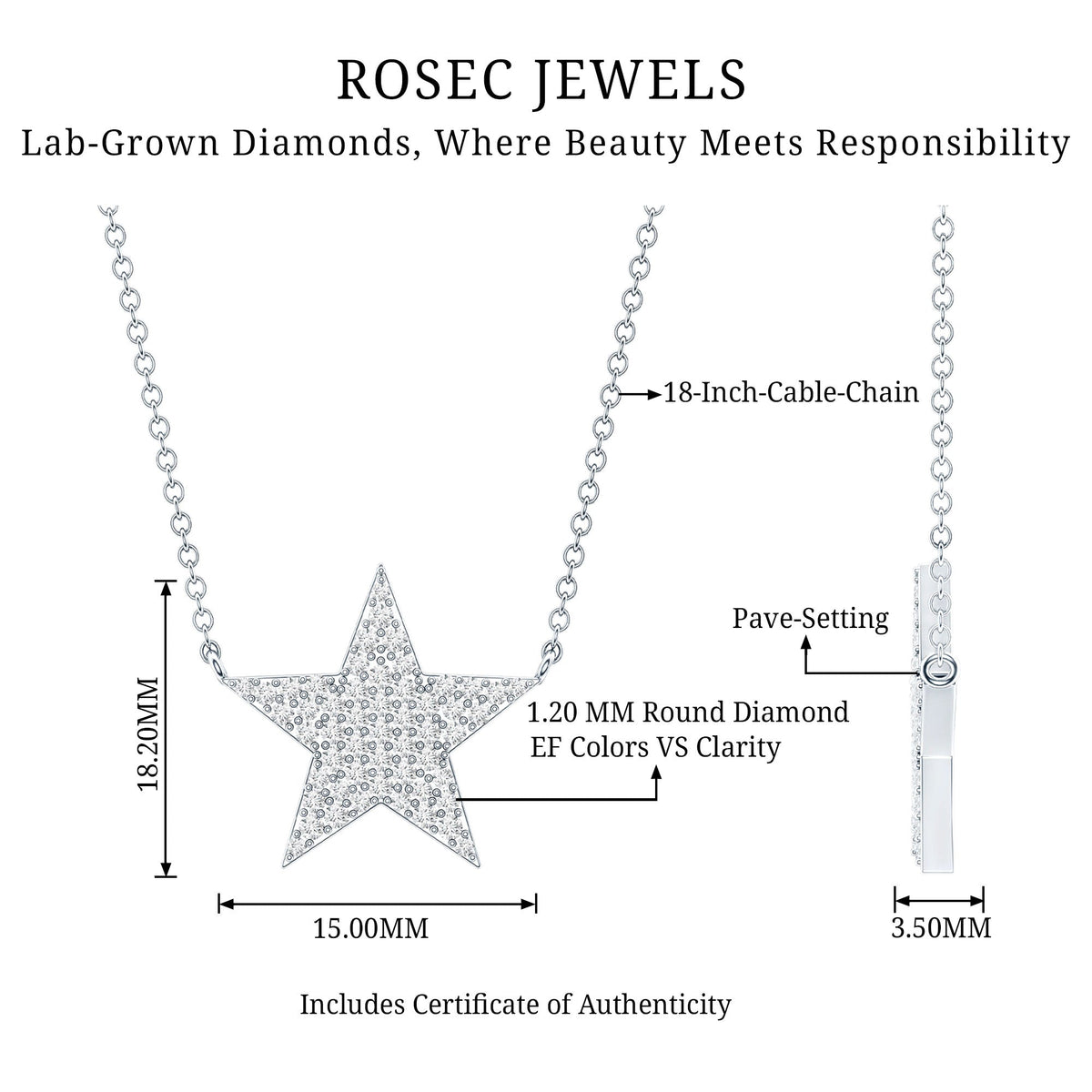 Diamond Star Pendant Necklace in Pave Setting