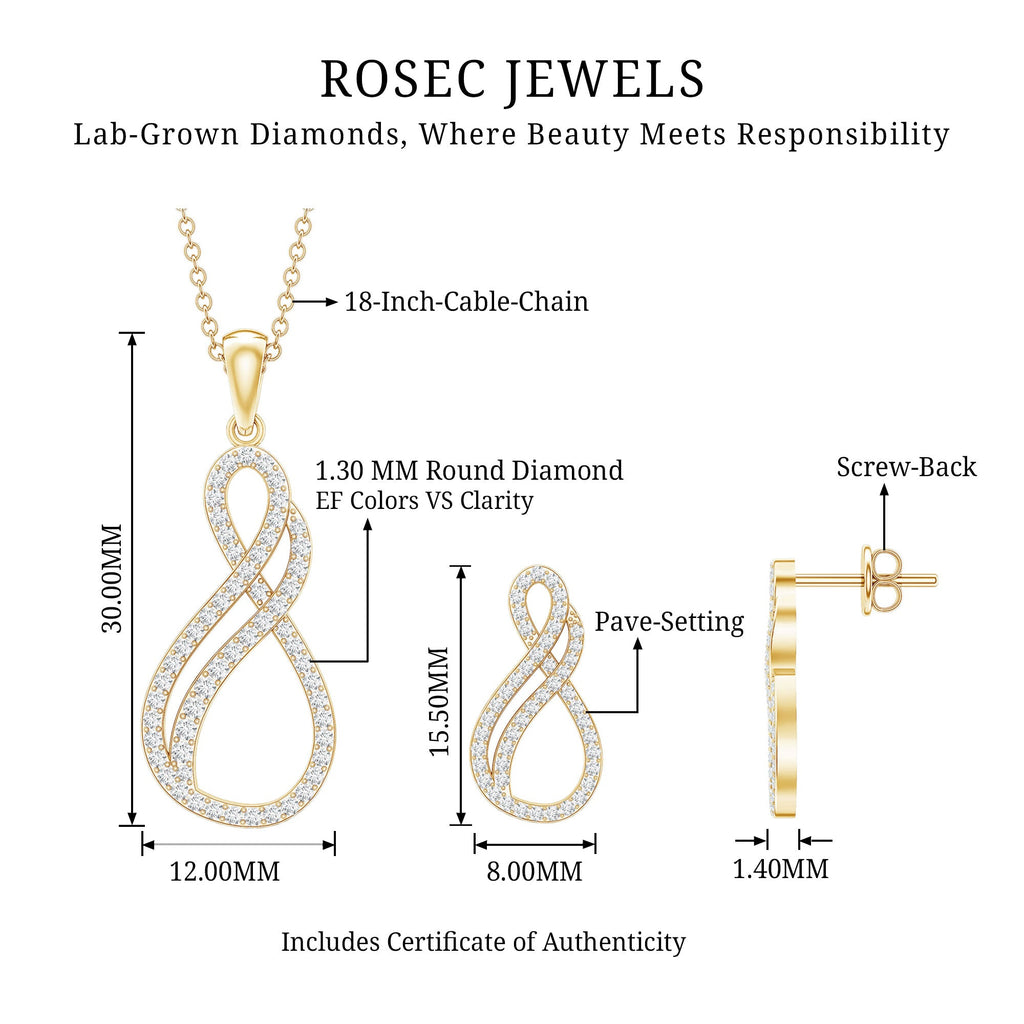 Diamond Infinity Necklace Earrings Set For Women
