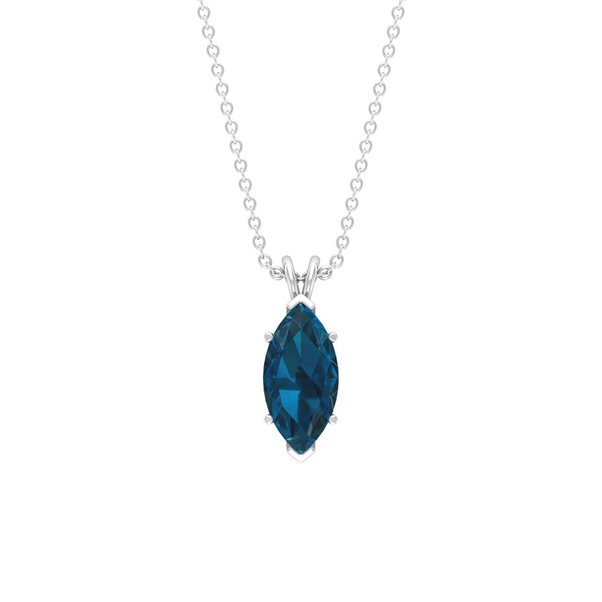 0.74 Carat Marquise Cut London Blue Topaz Solitaire Pendant