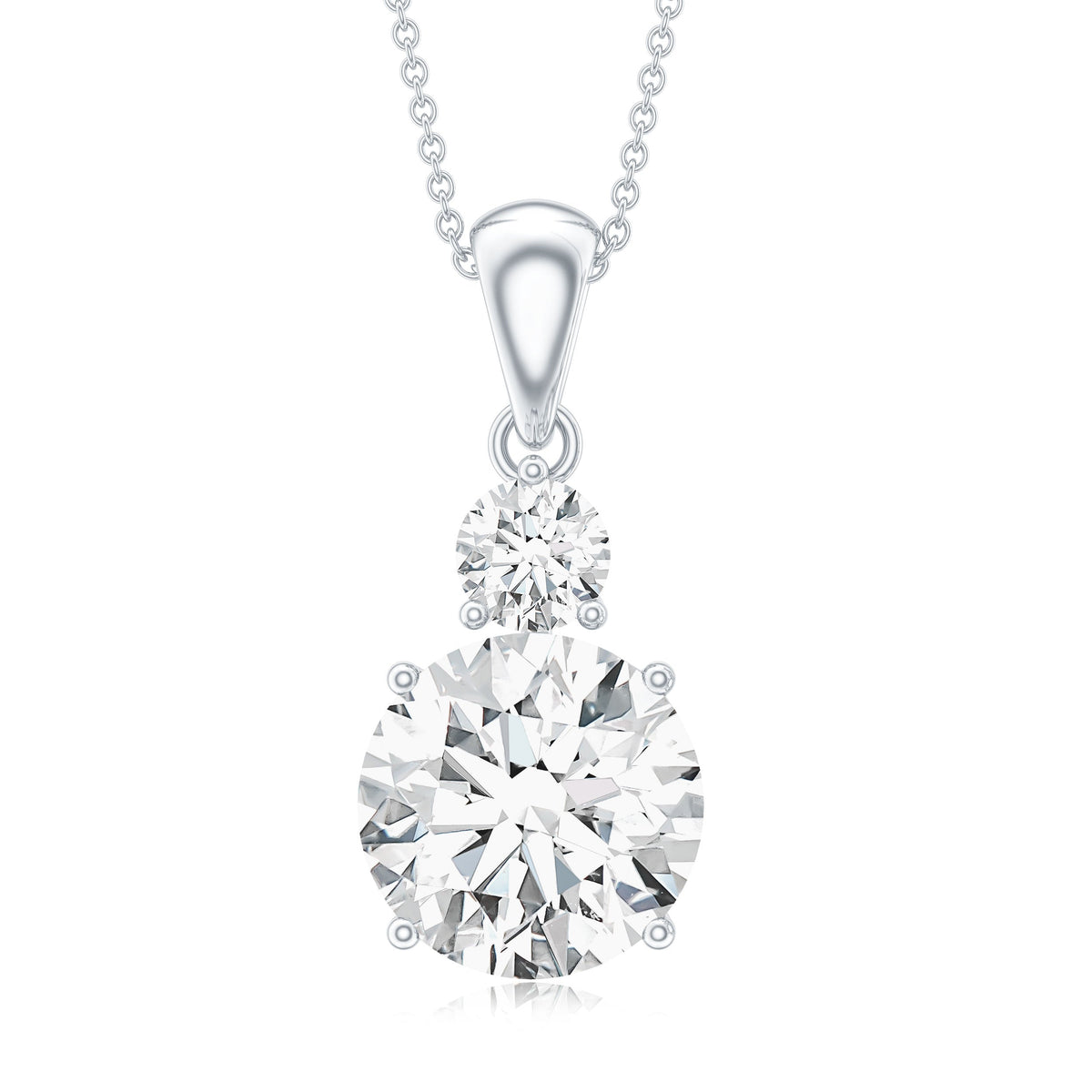 Brilliant Cut Moissanite Two Stone Necklace With Chain