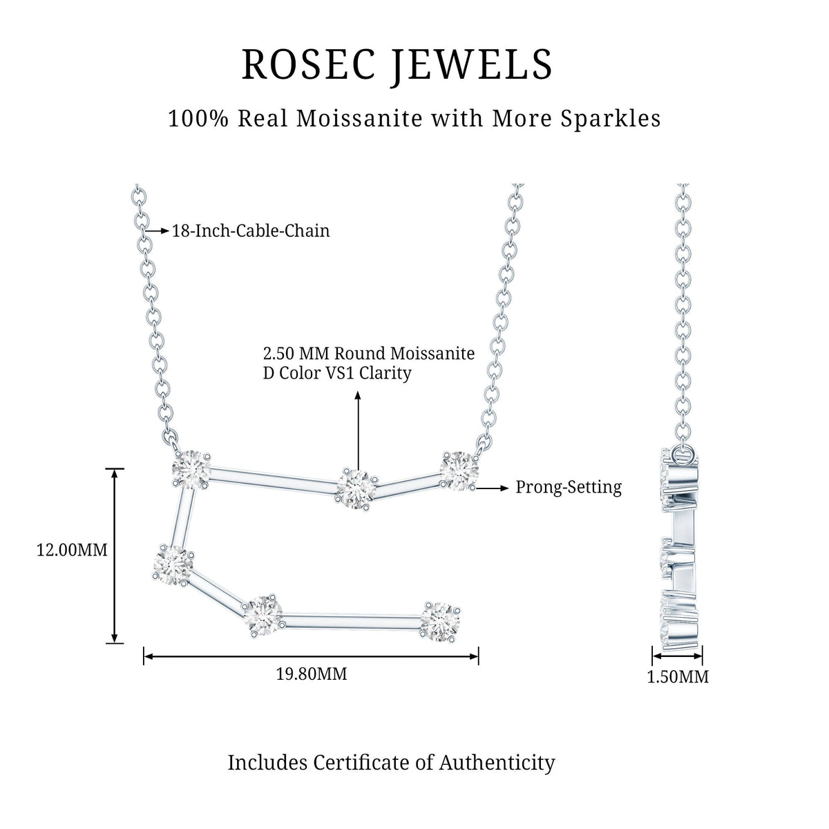 Certified Moissanite Gemini Constellation Necklace