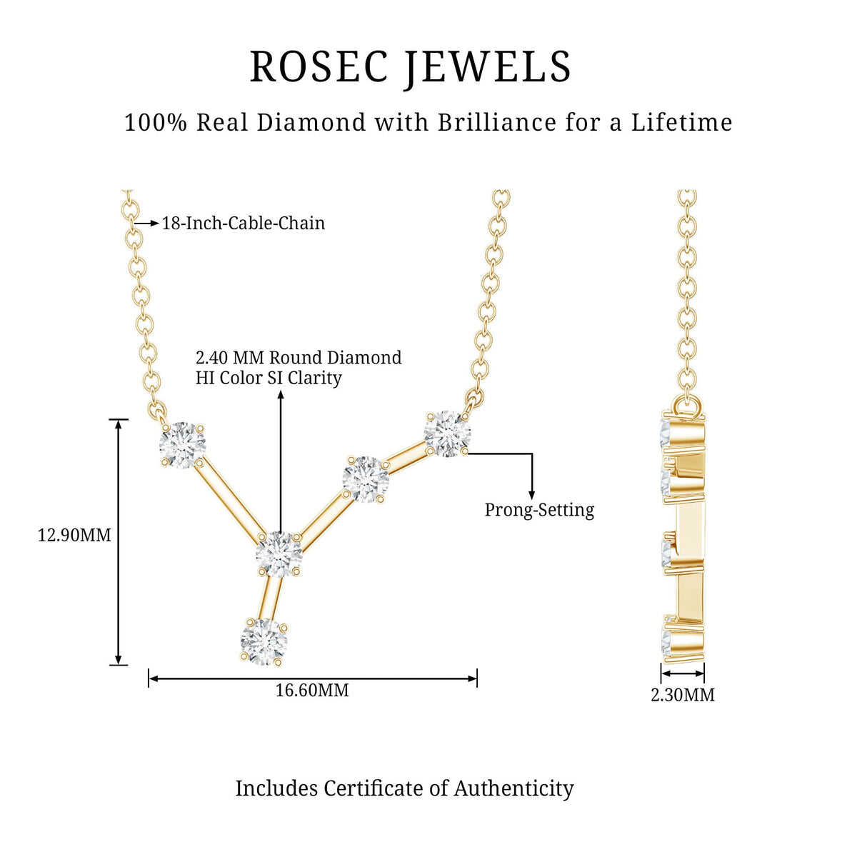 Natural Diamond Zodiac Cancer Constellation Necklace for Women