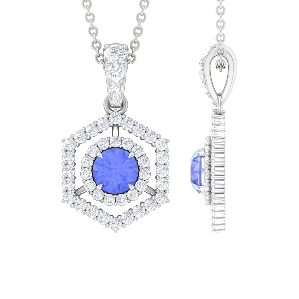 Tanzanite and Diamond Hexagon Pendant Necklace