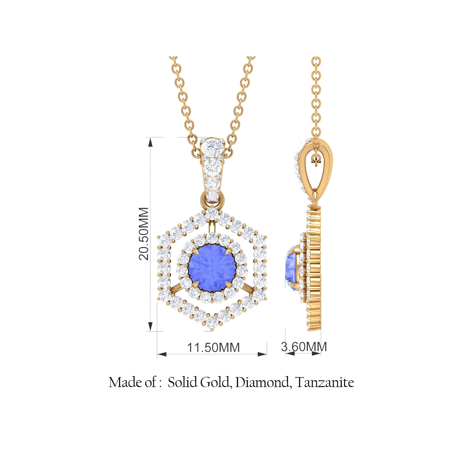 Tanzanite and Diamond Hexagon Pendant Necklace