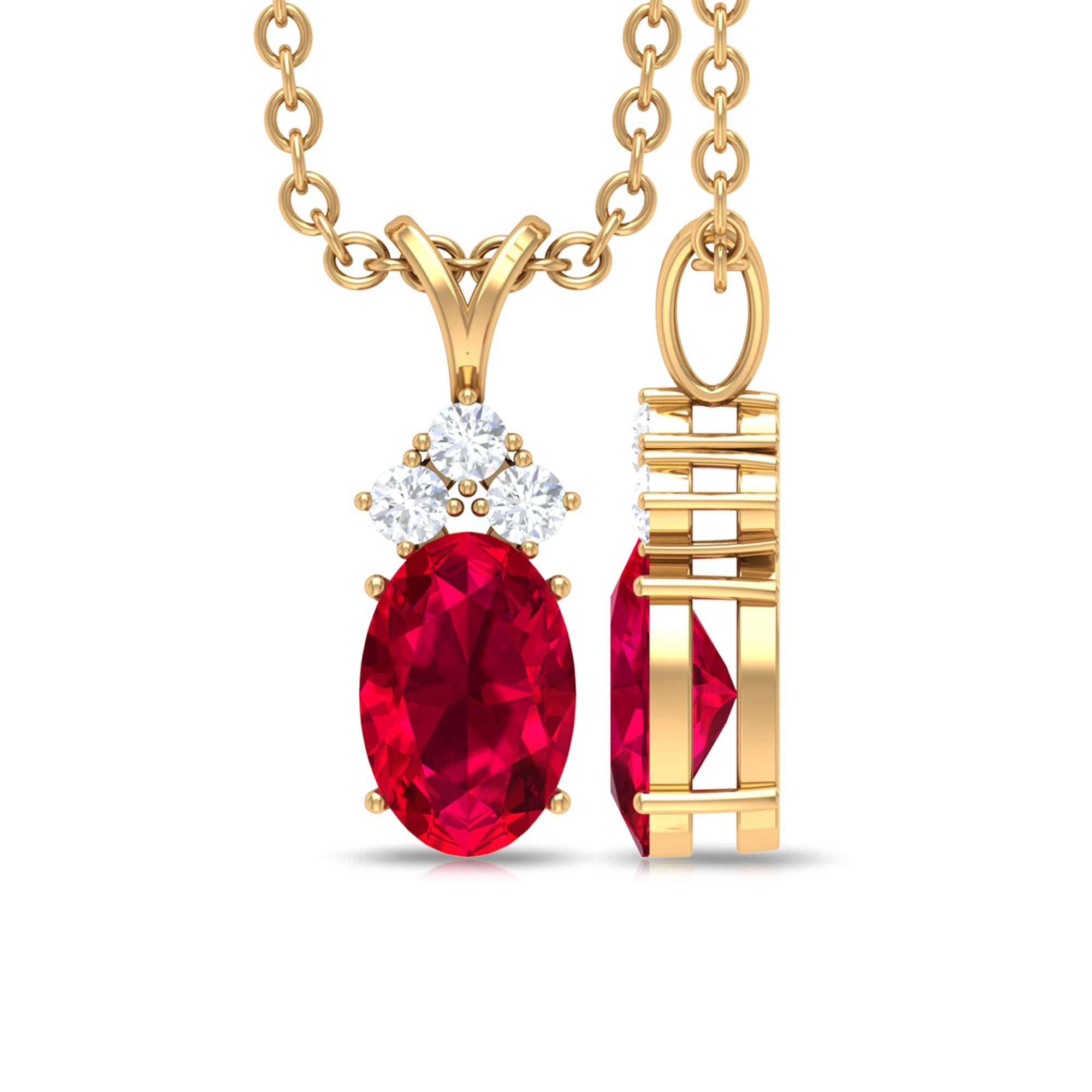 Natural 0.6 Carat Oval Ruby Pendant with Diamond Trio