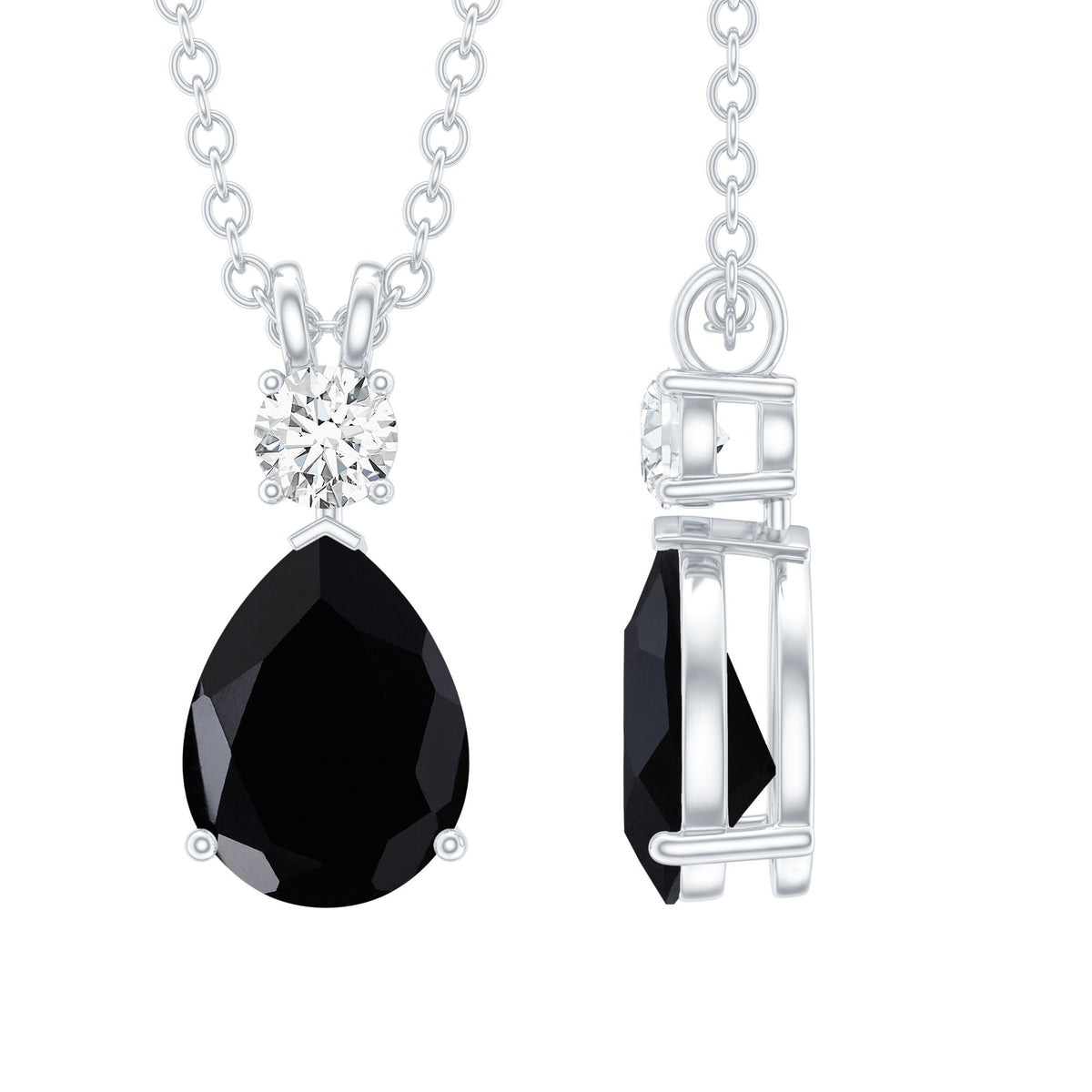 4.8 Carat Lab Created Black and White Diamond Teardrop Necklace