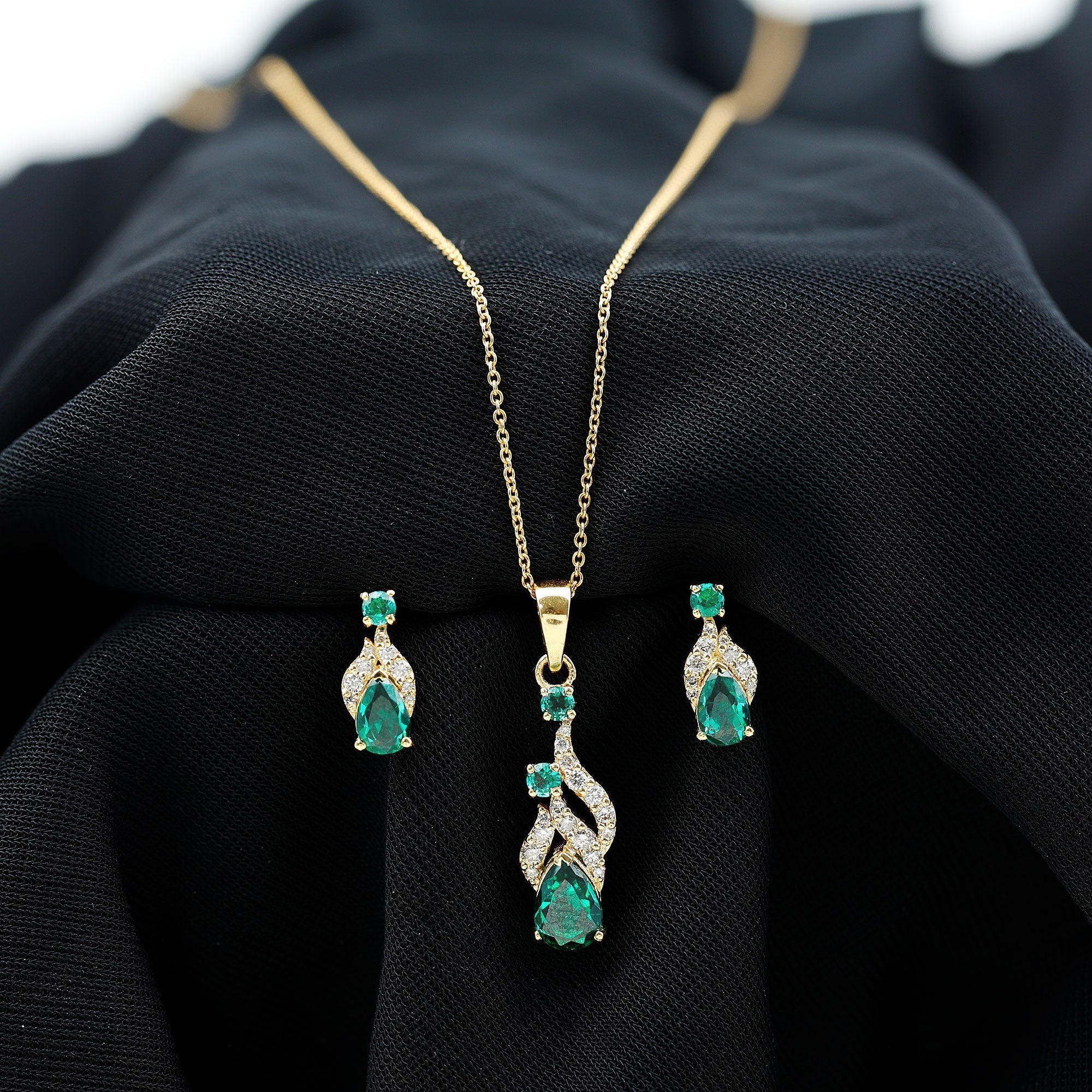 Lab Created Emerald and Diamond Designer Jewelry Set