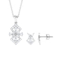 Genuine Diamond Flower Necklace and Earrings Set with Certificate