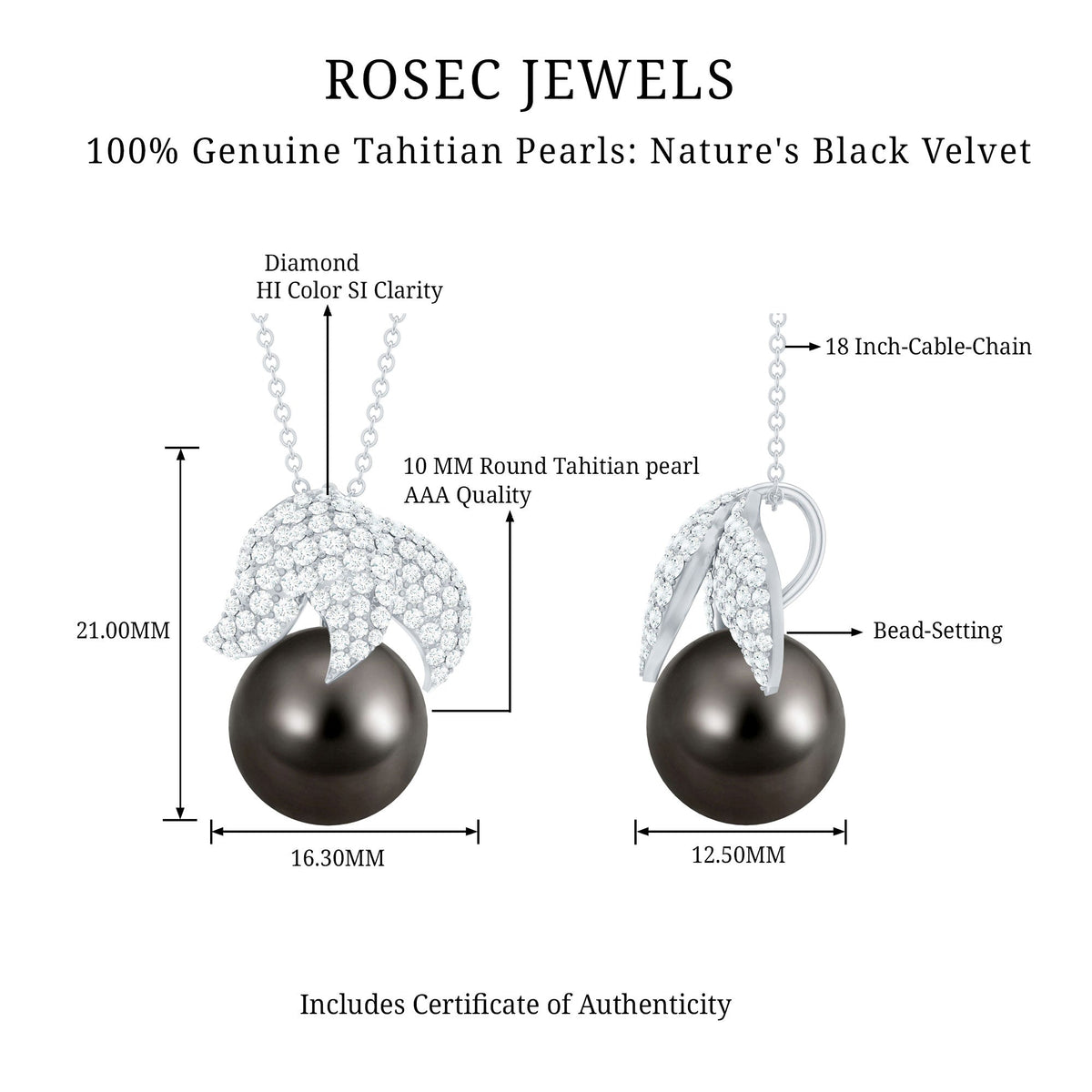 Handpicked 8 Carat Black Pearl and Diamond Necklace with Certificate