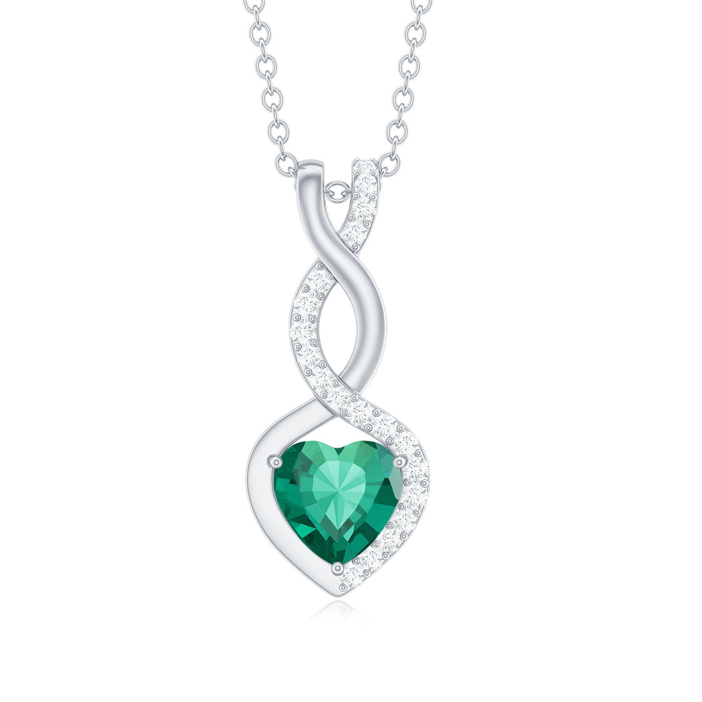 Certified 1.3 Carat Lab Grown Emerald Infinity Heart Pendant Necklace with Diamond