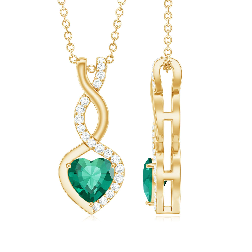 Certified 1.3 Carat Lab Grown Emerald Infinity Heart Pendant Necklace with Diamond