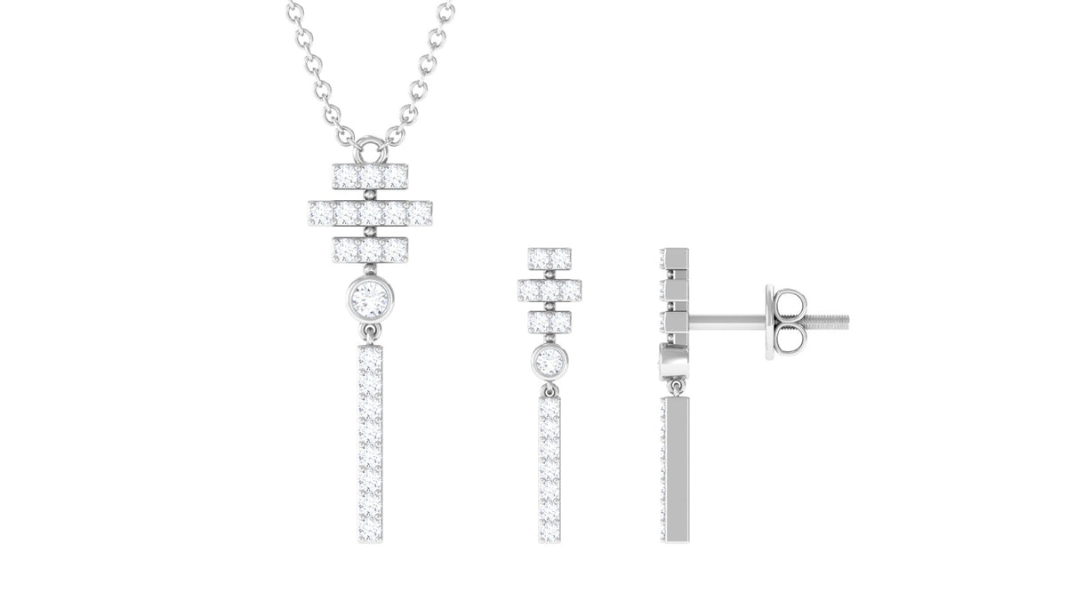 Contemporary Diamond Bar Necklace and Earrings Set for Women