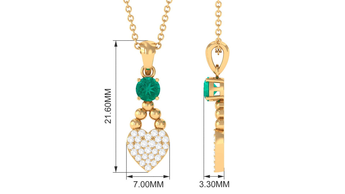 Natural Emerald Diamond Heart Necklace for Women