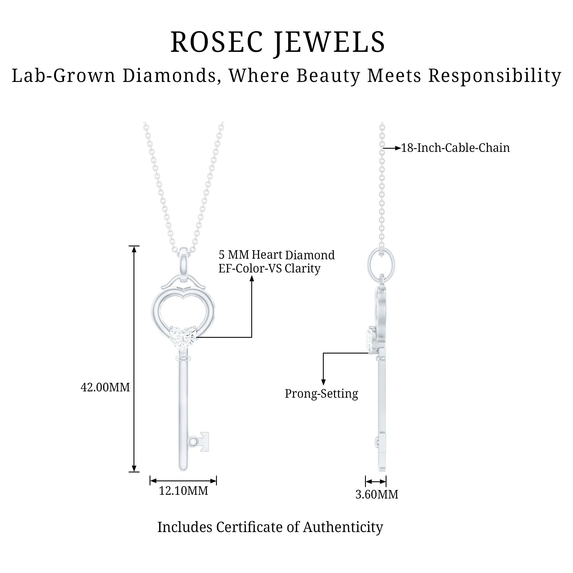 Heart Key Pendant Necklace with Lab Grown Diamond