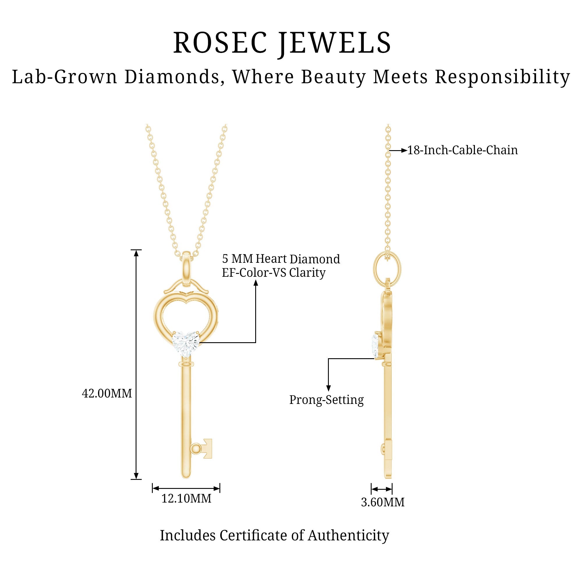Heart Key Pendant Necklace with Lab Grown Diamond