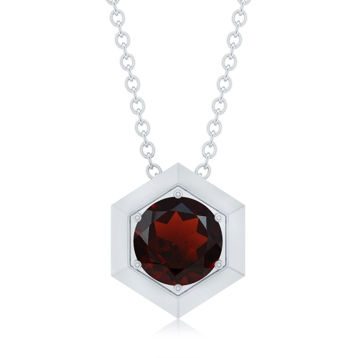 Solitaire Garnet Hexagonal Pendant Necklace