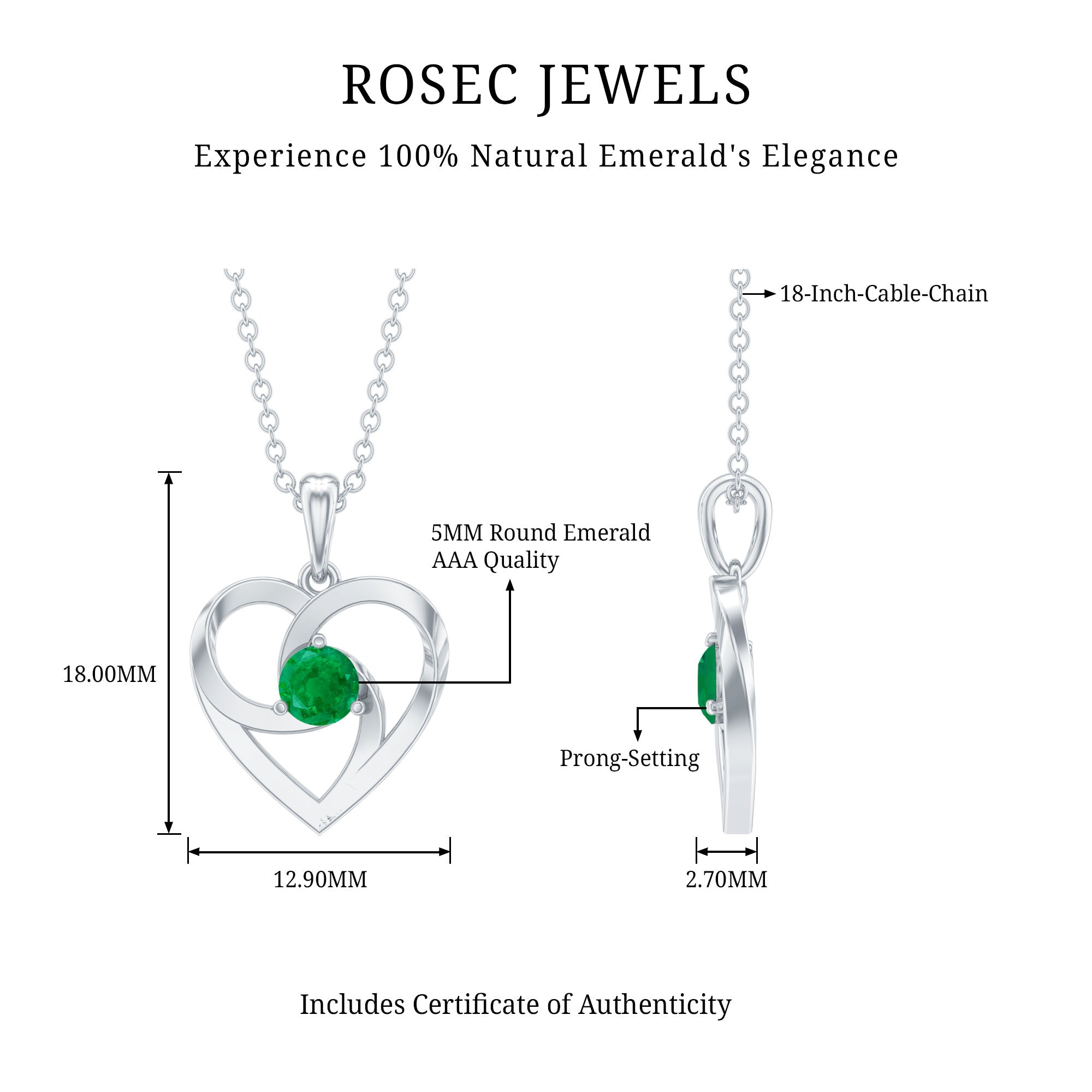 Natural Half Carat Emerald Heart Pendant Necklace for Women