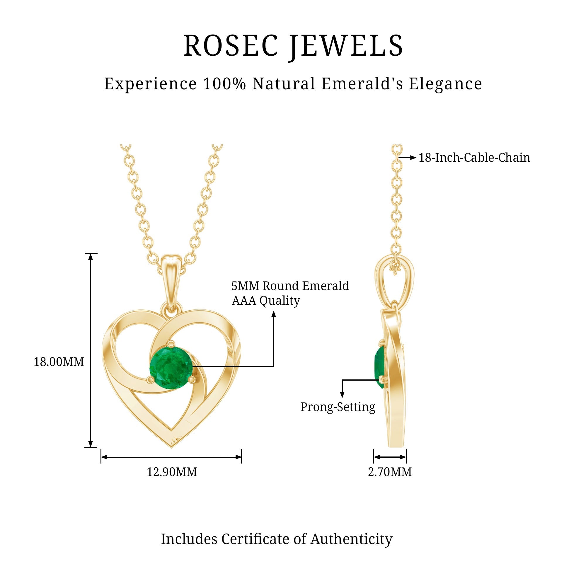 Natural Half Carat Emerald Heart Pendant Necklace for Women