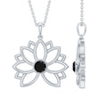 Bezel Set Lab Grown Black Diamond Lotus Flower Necklace
