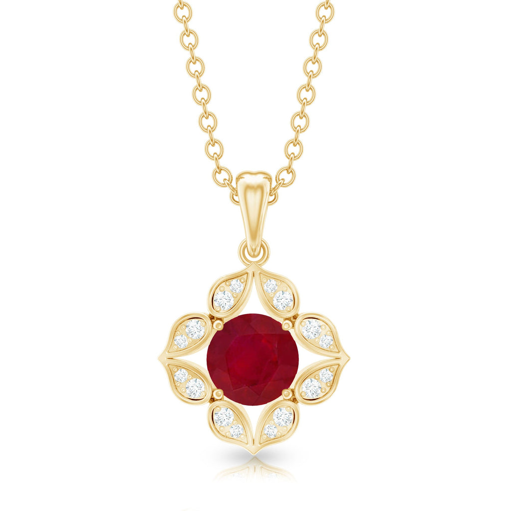 Antique Style Natural Ruby Bridal Pendant with Diamond