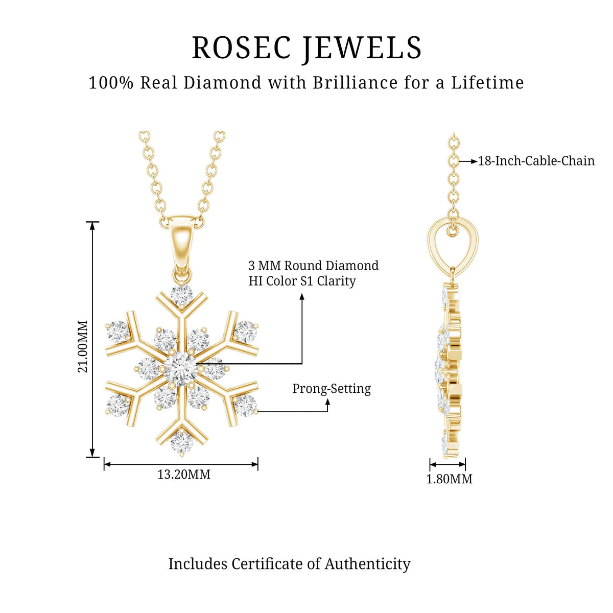 Certified Natural Diamond Christmas Necklace With Chain