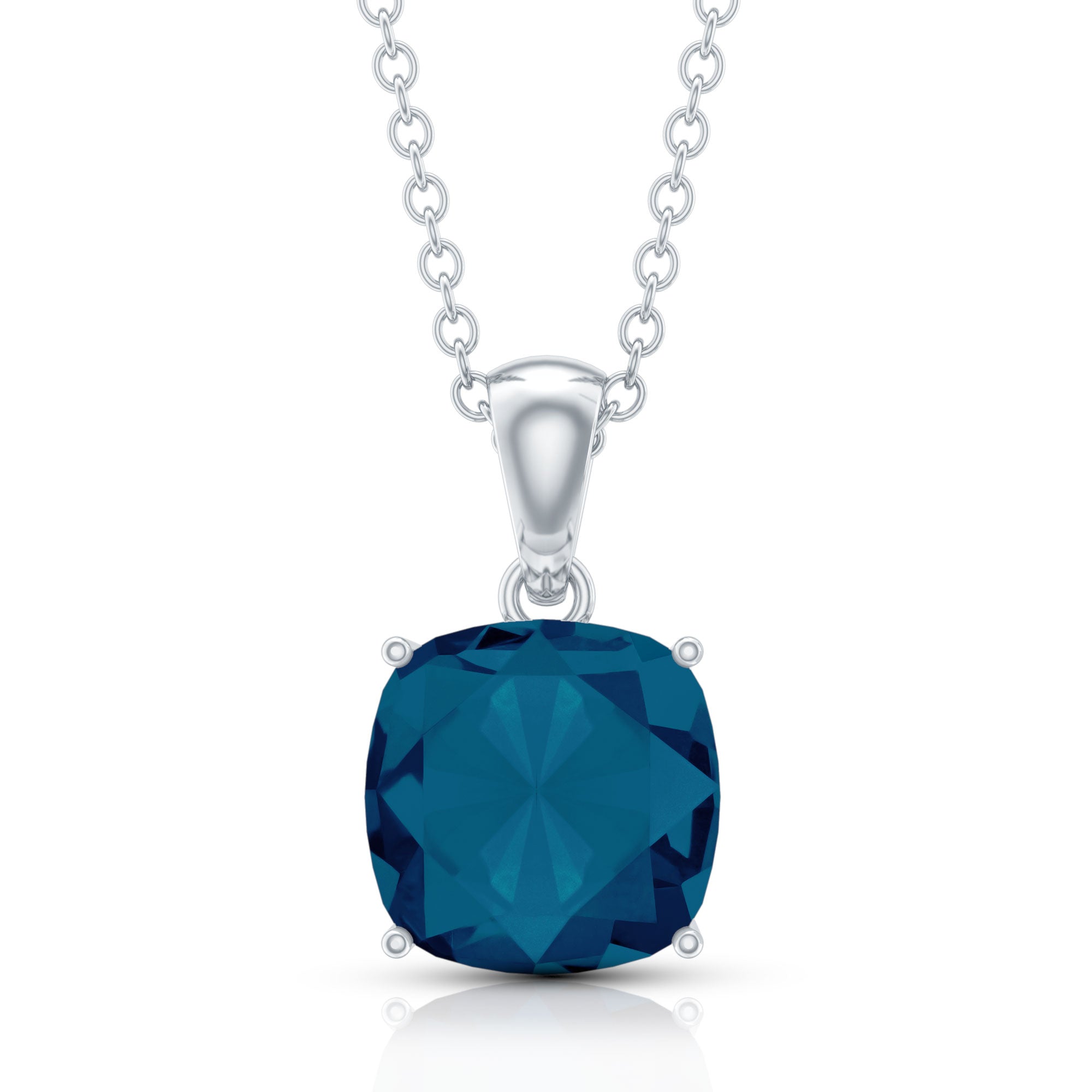 2.84 Carat Cushion Cut London Blue Topaz Solitaire Pendant