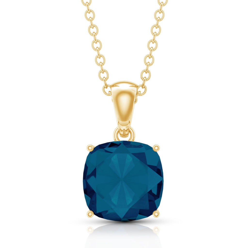 2.84 Carat Cushion Cut London Blue Topaz Solitaire Pendant
