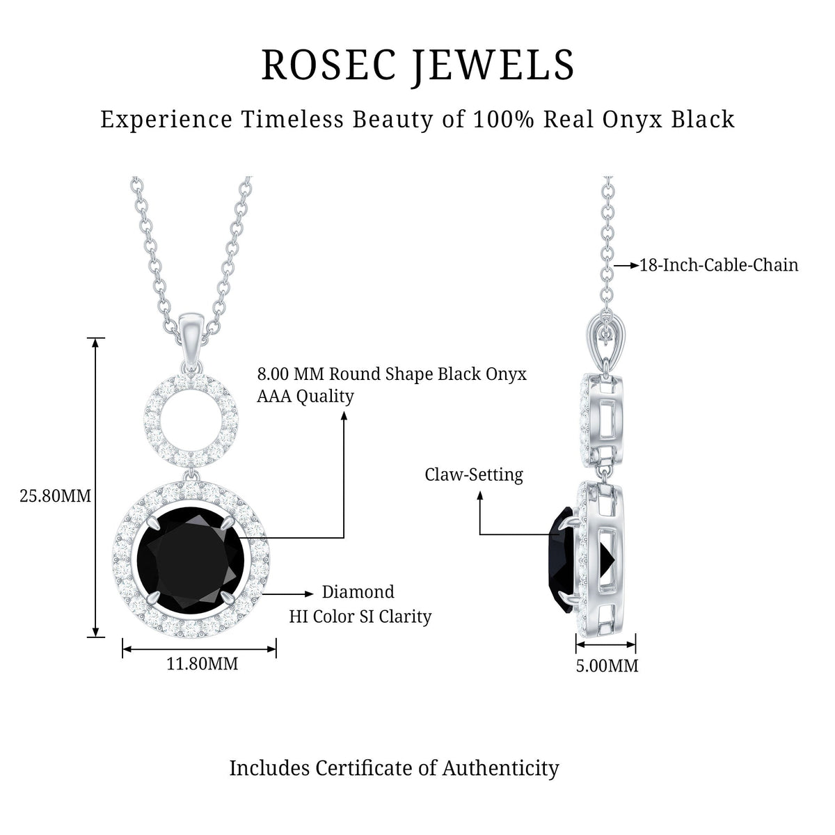 Classic 2 Carat Black Onyx Diamond Drop Necklace