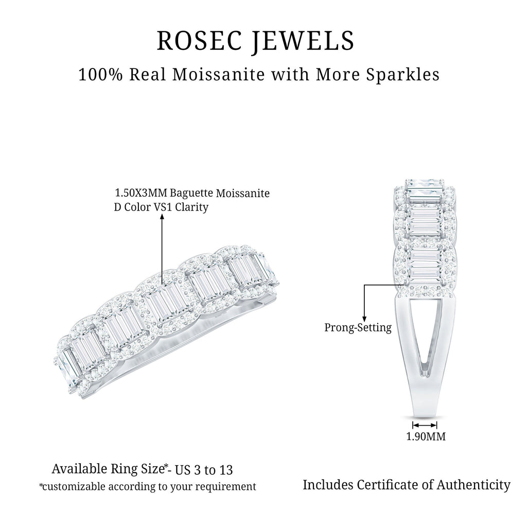 Designer Baguette Moissanite Half Eternity Band Ring