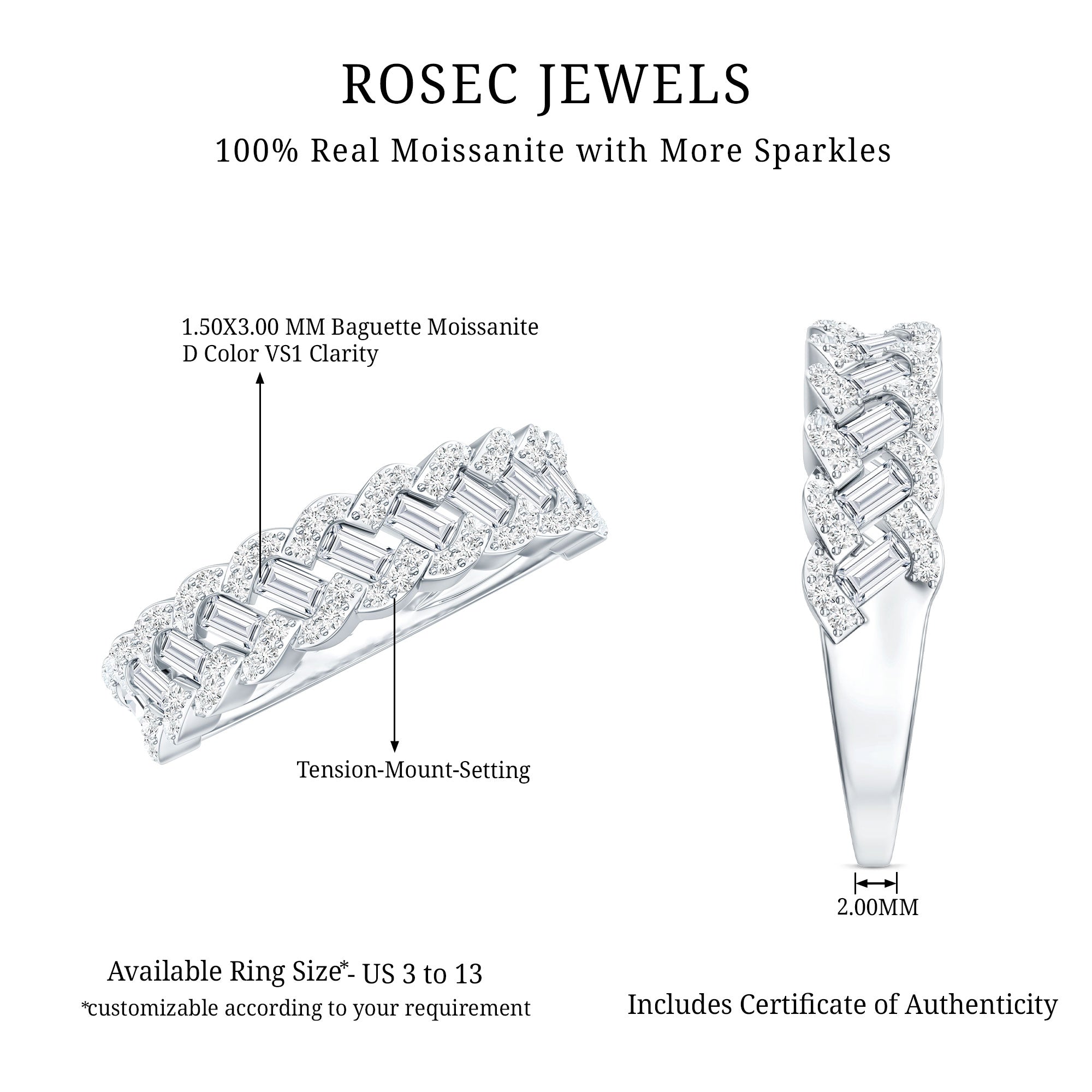 Certified Moissanite Braided Half Eternity Band Ring