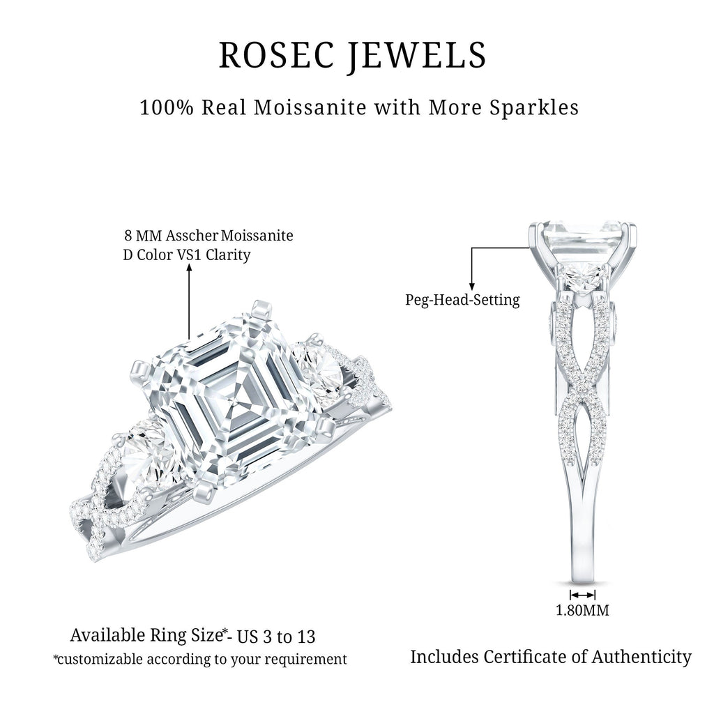 Asscher Cut Certified Moissanite Vintage Looking Engagement Ring