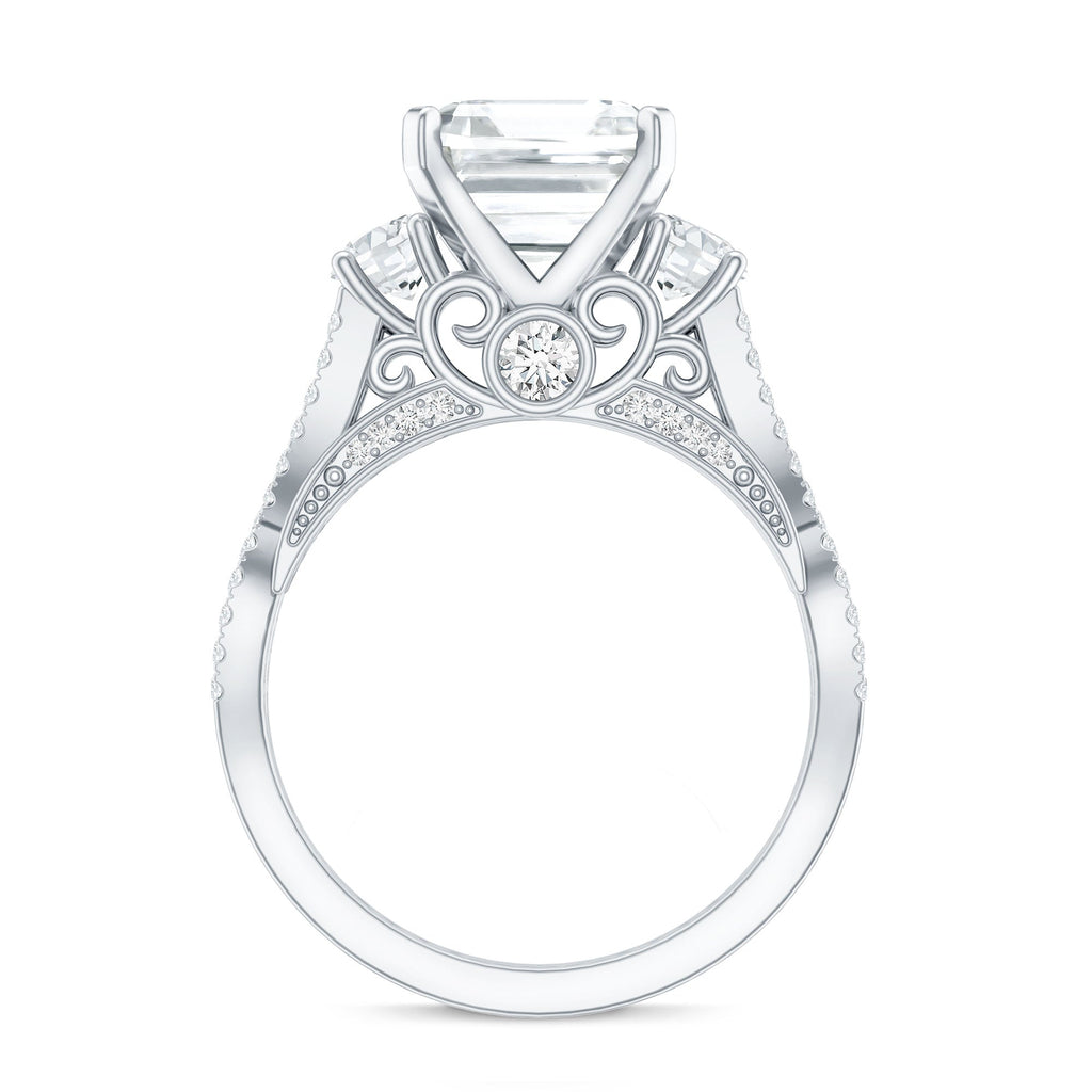 Asscher Cut Certified Moissanite Vintage Looking Engagement Ring