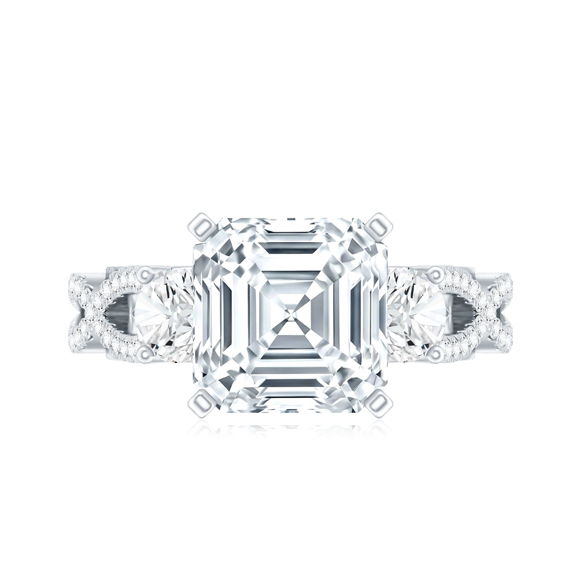 Asscher Cut Certified Moissanite Vintage Looking Engagement Ring