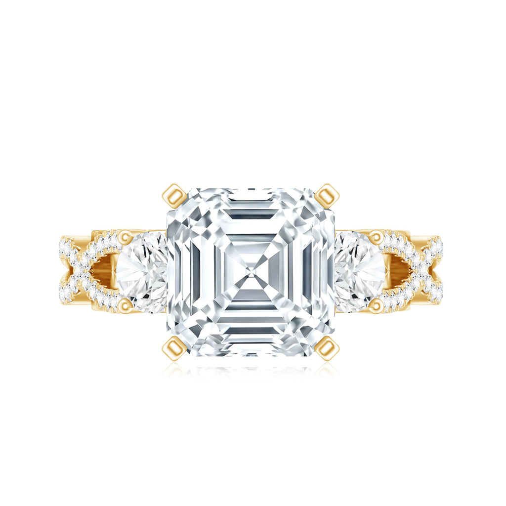 Asscher Cut Certified Moissanite Vintage Looking Engagement Ring